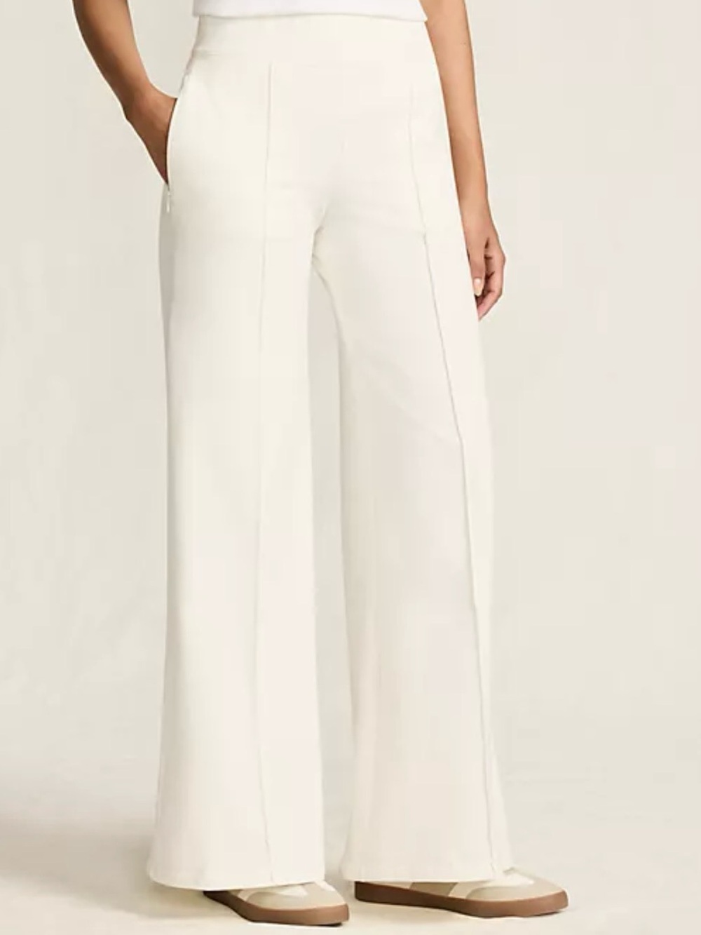 Lands’ End Starfish Palazzo Pants 1X 16W-18W Ivory Wide Leg Pull On